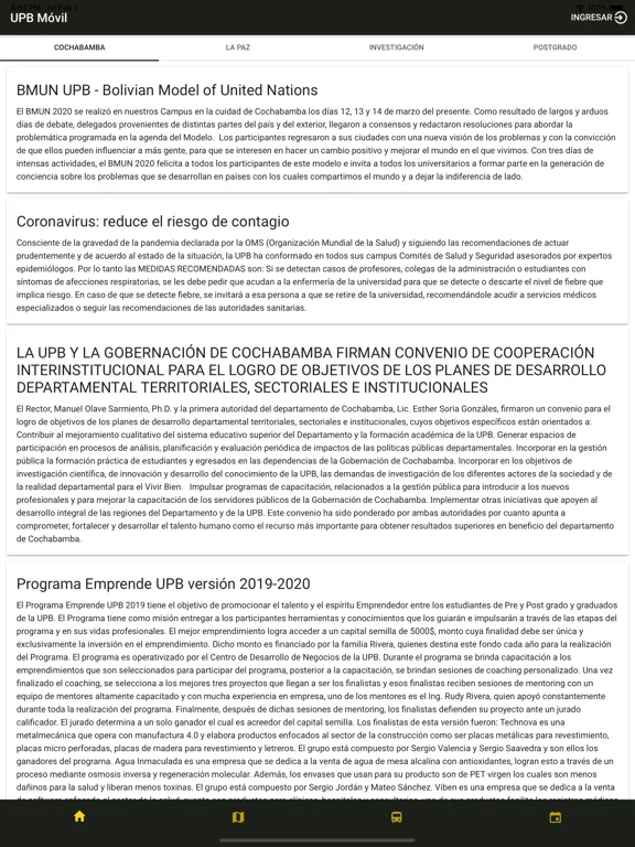 Capturas de tela do UPB Móvil iPad 