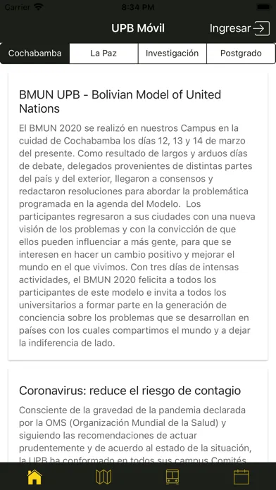 Capturas de tela do UPB Móvil