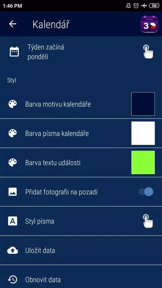 ภาพหน้าจอของ Kalendář