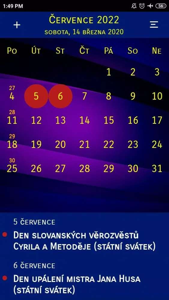 ภาพหน้าจอของ Kalendář