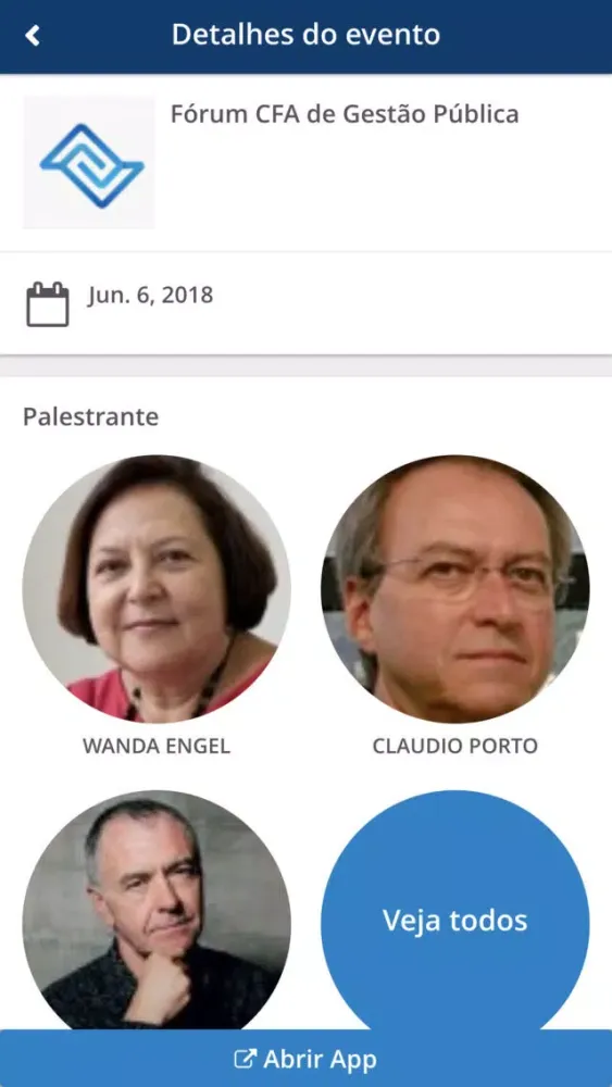 Capturas de tela do CFA Eventos