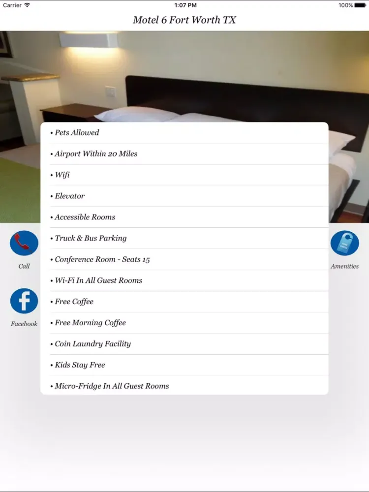 Tangkapan skrin Motel 6 Fort Worth TX iPad 