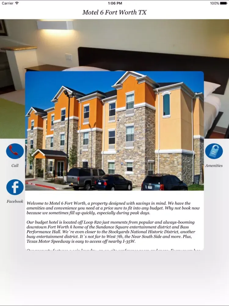 Tangkapan skrin Motel 6 Fort Worth TX iPad 