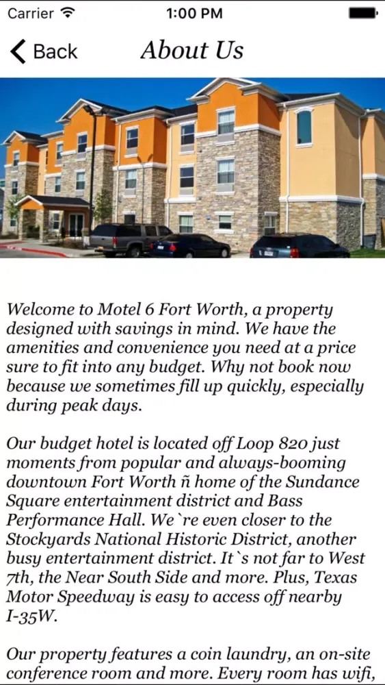 Tangkapan skrin Motel 6 Fort Worth TX