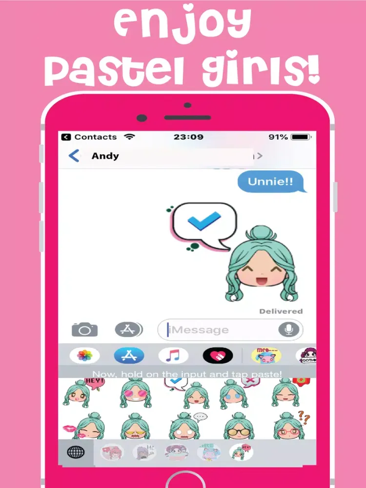 Tangkapan layar Pastel Girls Emoji Keyboard iPad 