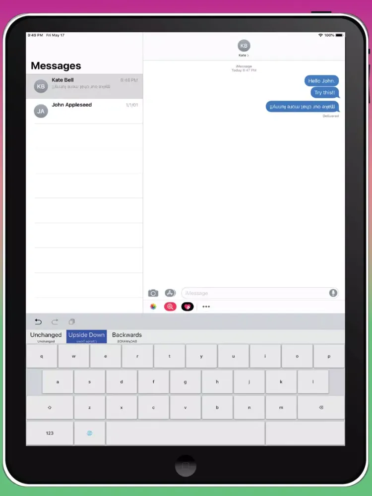 Tangkapan layar UpsideDown Keyboard iPad 