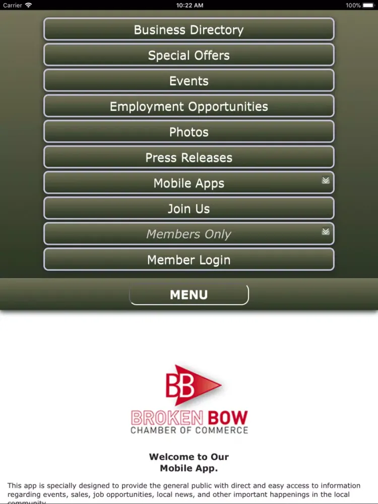 Zrzuty ekranu Broken Bow Chamber of Commerce iPad 