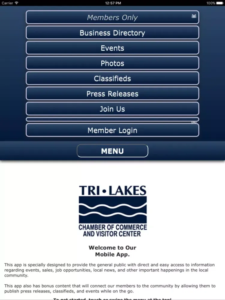 Ảnh chụp màn hình của Tri-Lakes Chamber of Commerce iPad 
