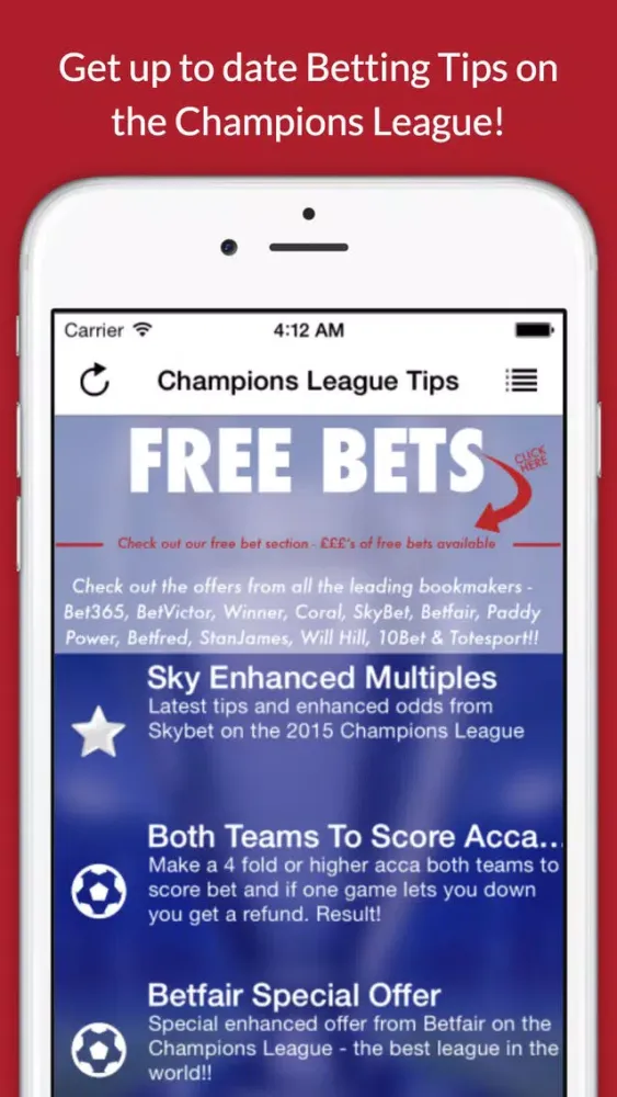 Zrzuty ekranu Football Betting Tips and Free Bets - Champions League Edition
