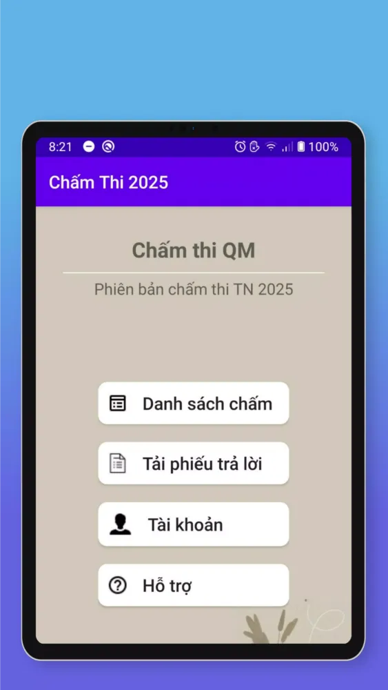 Tangkapan skrin Chấm thi trắc nghiệm QM2025