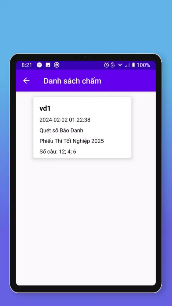 Tangkapan skrin Chấm thi trắc nghiệm QM2025