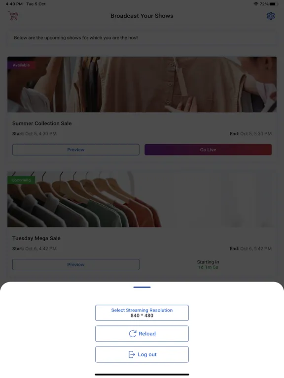 Capturas de tela do Channelize Live Shopping Host iPad 