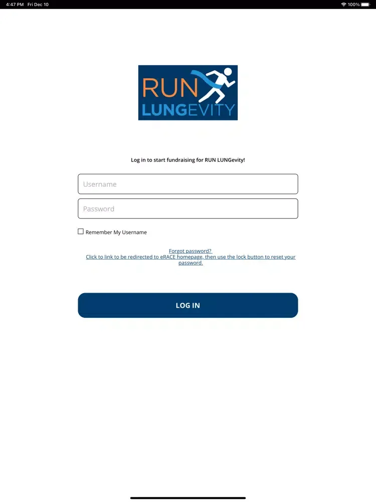 Tangkapan layar RUN LUNGevity iPad 