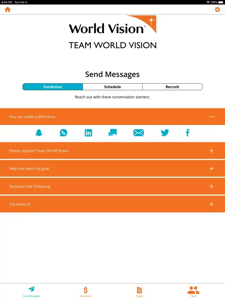 Capturas de tela do Team World Vision iPad 