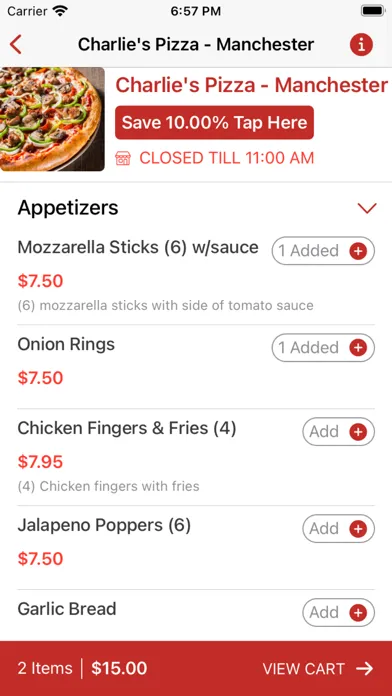 Charlie's PIZZA Restaurant سکرین شاٹس