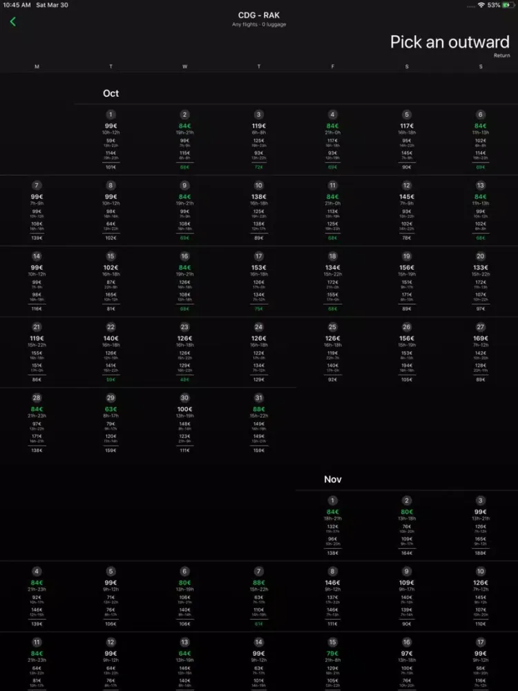 TripAway, Flights Calendar iPad 应用截图