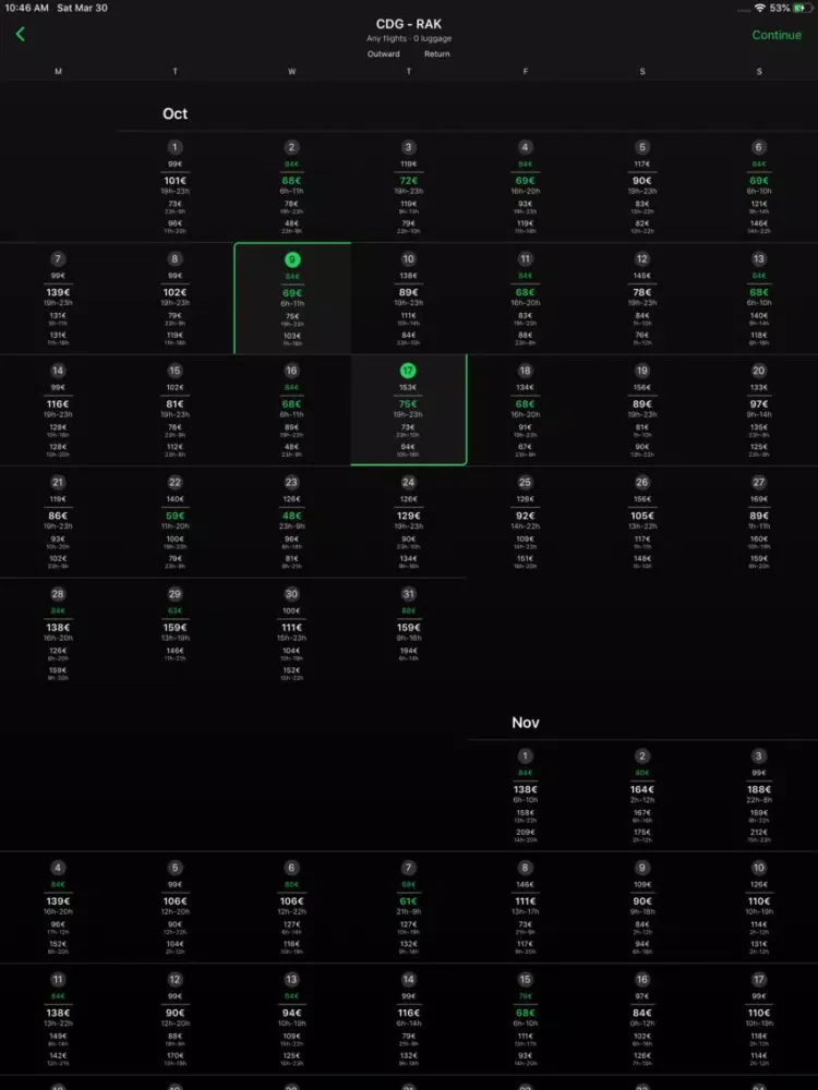 TripAway, Flights Calendar iPad 应用截图