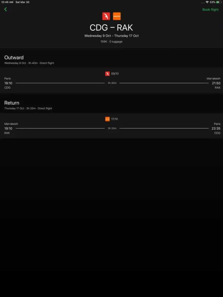 TripAway, Flights Calendar iPad 应用截图