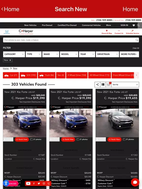 Tangkapan layar C. Harper Auto Group iPad 