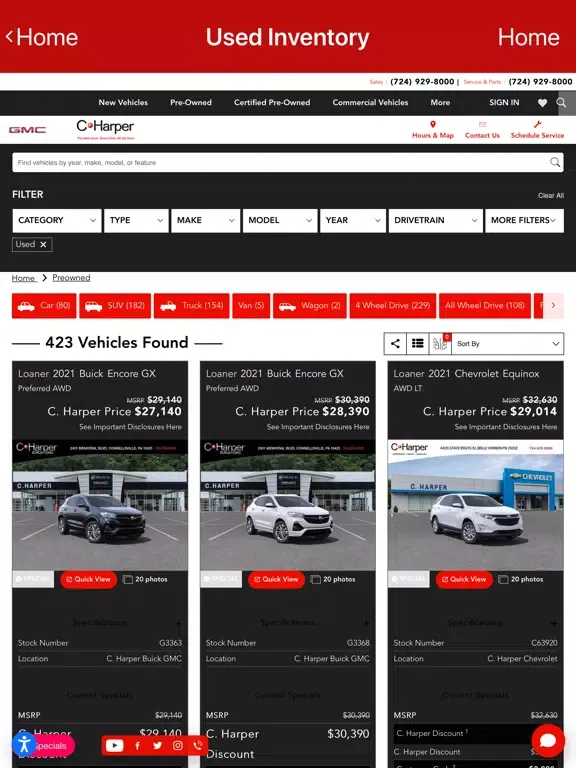 Tangkapan layar C. Harper Auto Group iPad 