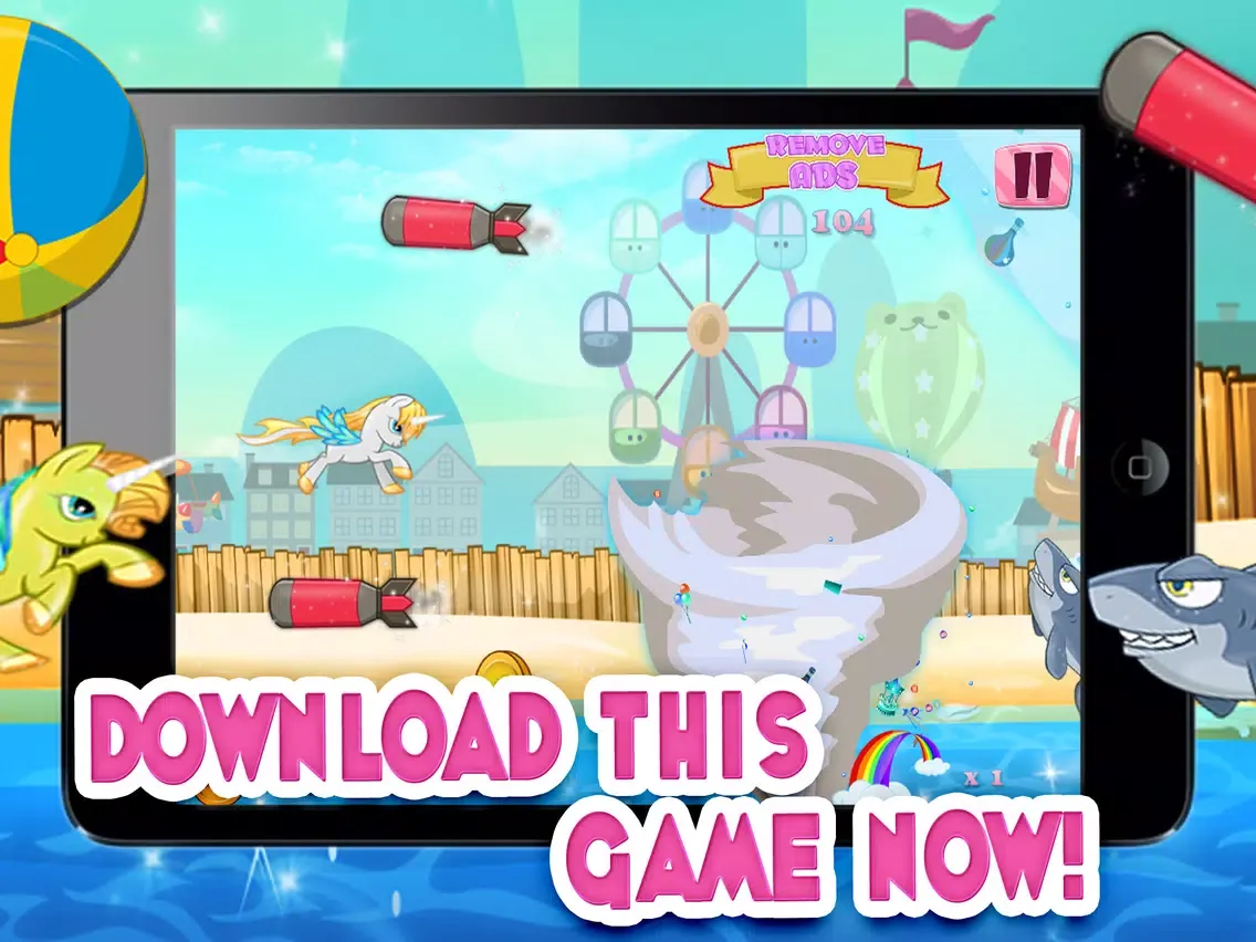 Little Magic Unicorn Dash : My Pretty Pony Princess vs Shark Tornado Attack Game - FREE Multiplayer iPad  Screenshots