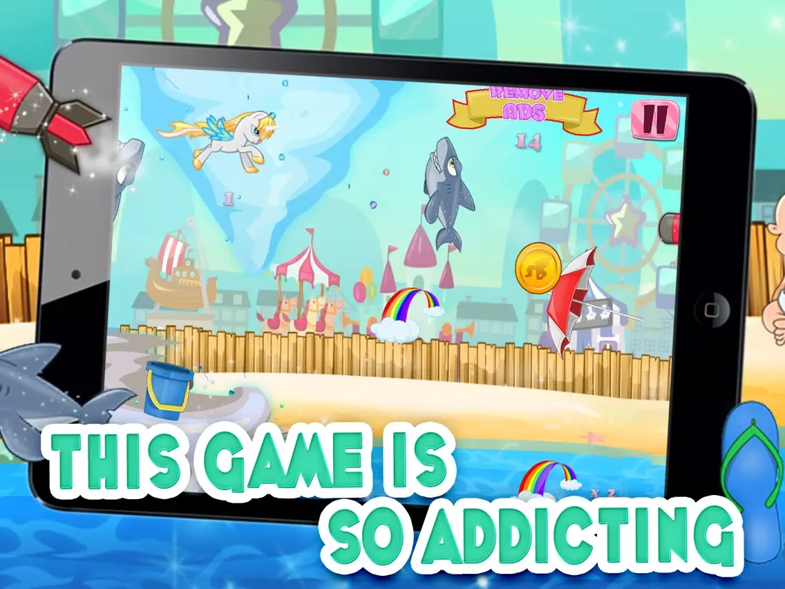Little Magic Unicorn Dash : My Pretty Pony Princess vs Shark Tornado Attack Game - FREE Multiplayer iPad  Screenshots