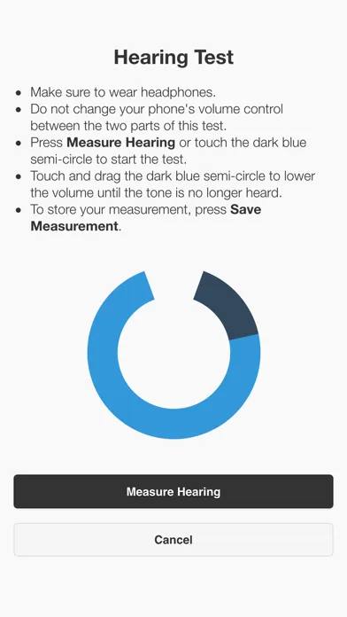 Capturas de tela do Temporary Hearing Loss Test