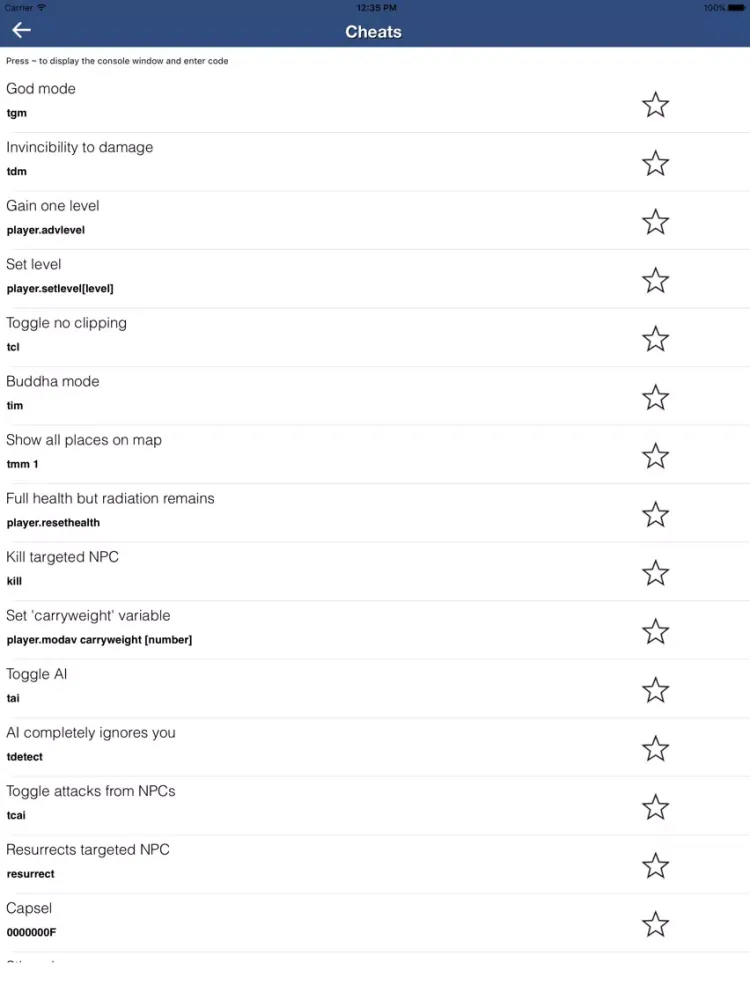 Ảnh chụp màn hình của Cheats for Fallout 4 PC iPad 
