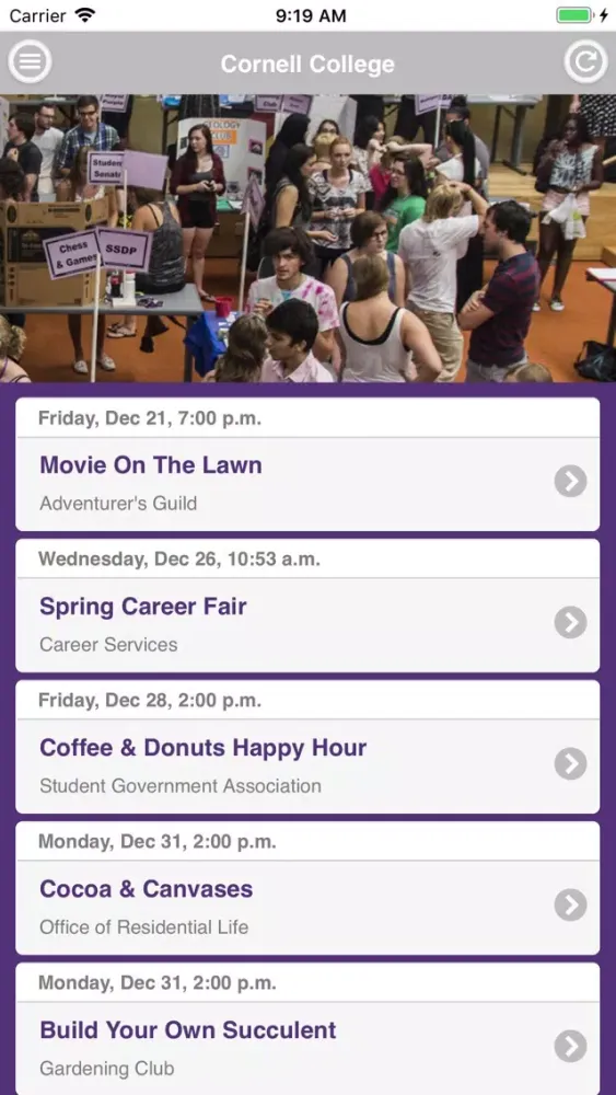 Cornell College Events 스크린샷