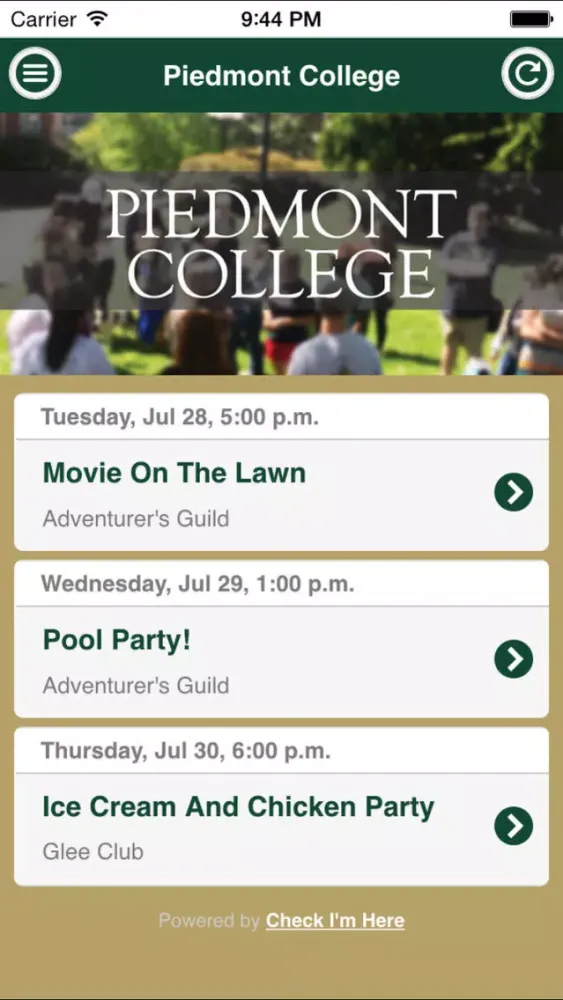 Zrzuty ekranu Piedmont College Events