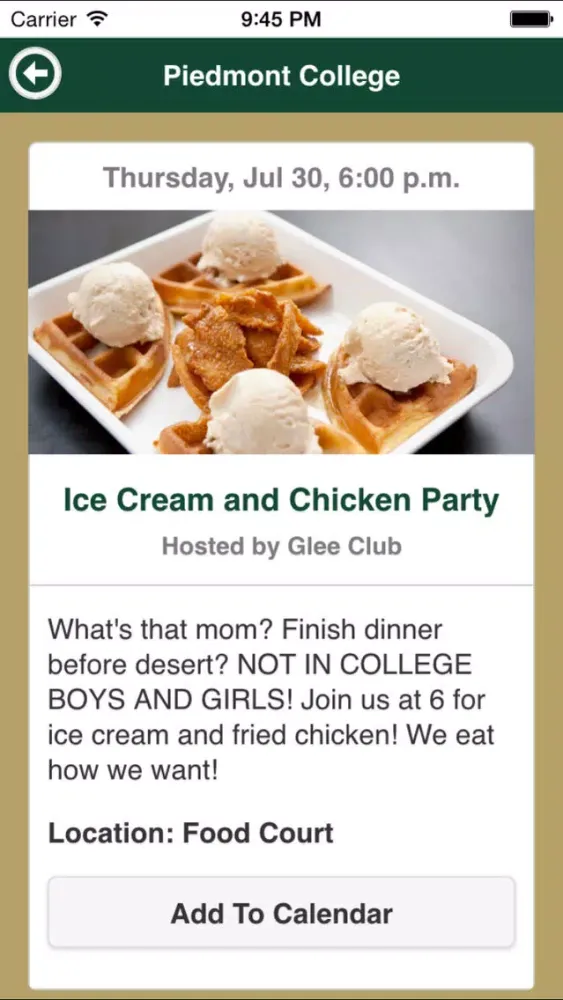 Zrzuty ekranu Piedmont College Events