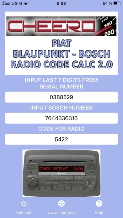 Capturas de tela do RADIO CODE for FIAT B&B