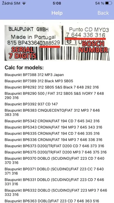 Capturas de tela do RADIO CODE for FIAT B&B