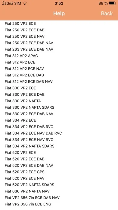 Zrzuty ekranu RADIO CODE for FIAT VP2 CZECH