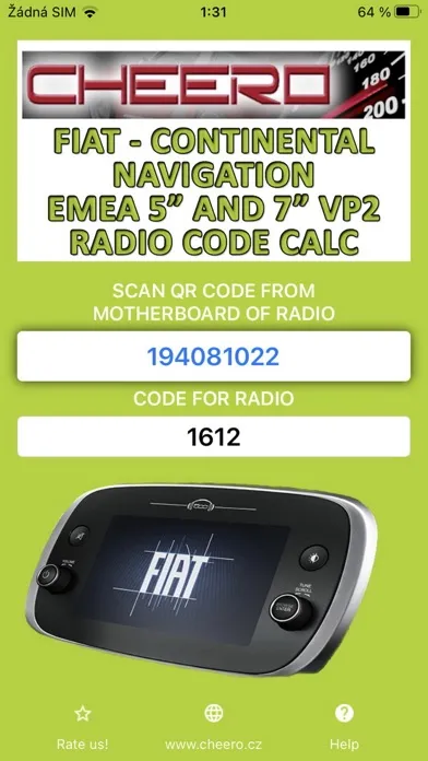 RADIO CODE for FIAT EMEA 7inch スクリーンショット