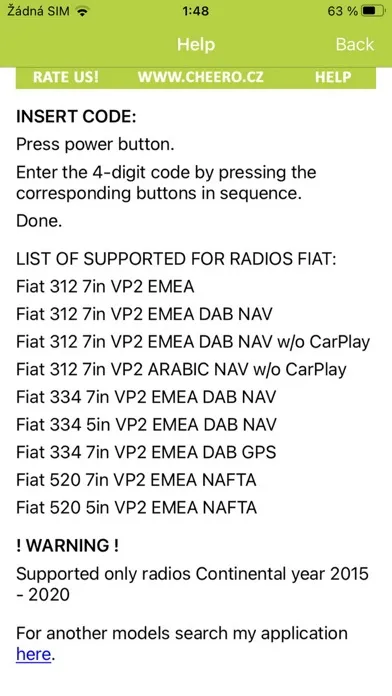 RADIO CODE for FIAT EMEA 7inch スクリーンショット