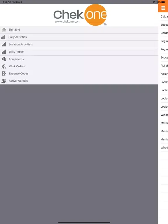 Capturas de tela do ChekOne Report App iPad 