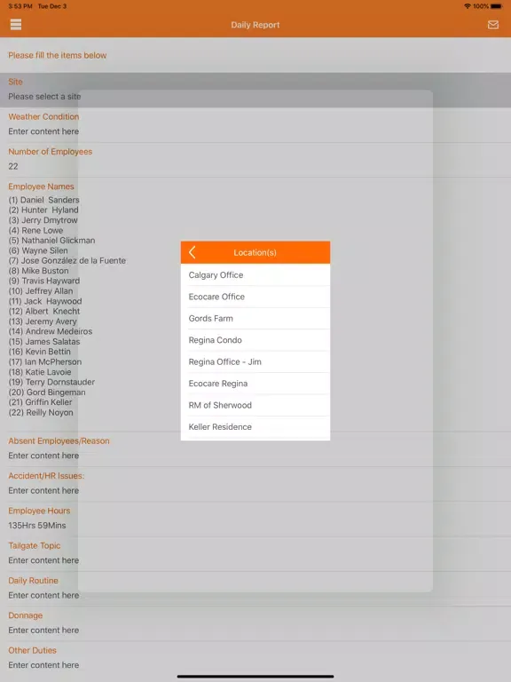 Capturas de tela do ChekOne Report App iPad 