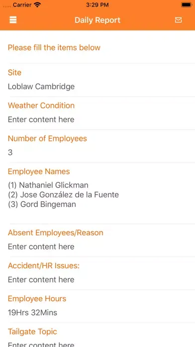 Capturas de tela do ChekOne Report App