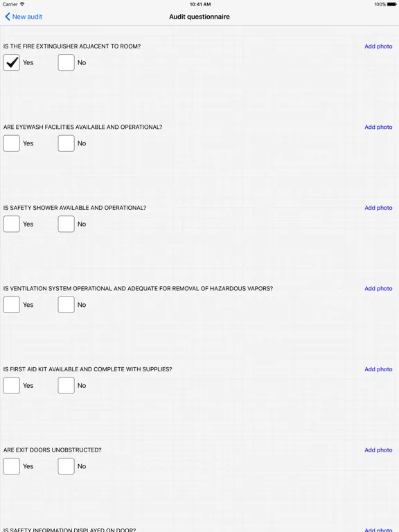 Capturas de tela do EMS.Audit iPad 