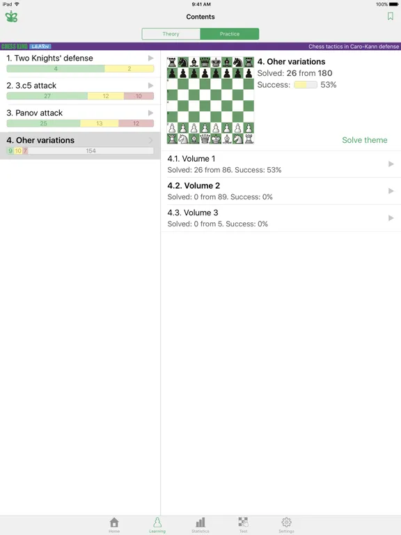 Ảnh chụp màn hình của Chess Tactics. Caro-Kann Def. iPad 