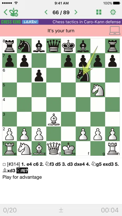 Ảnh chụp màn hình của Chess Tactics. Caro-Kann Def.