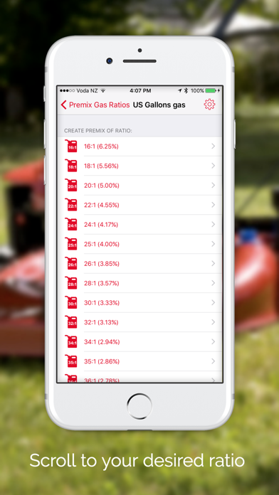 Capturas de pantalla de Premix Gas Ratios - Oil and Gas Mix for Two-Stroke