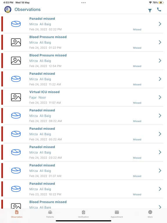 Ảnh chụp màn hình của CHI Caregiver iPad 