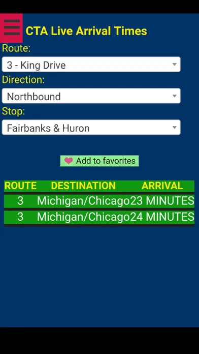 Tangkapan skrin Chicago CTA Bus Tracker