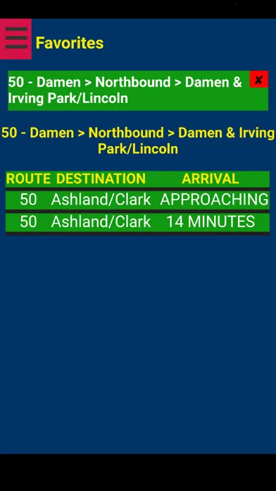 Tangkapan skrin Chicago CTA Bus Tracker