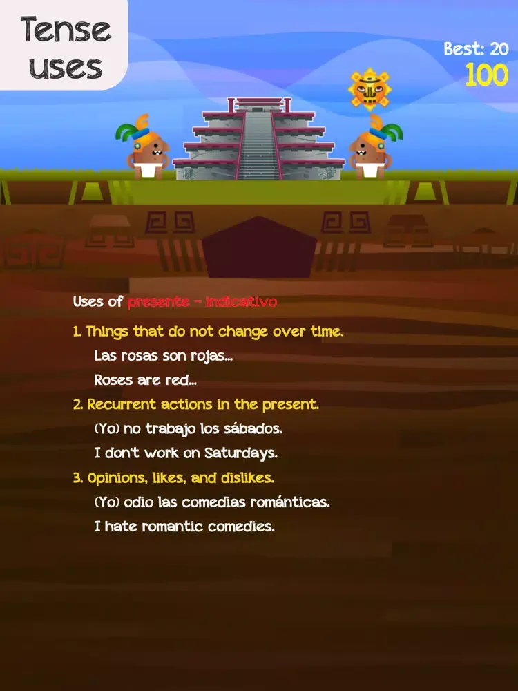 Capturas de tela do Verb Challenge Spanish iPad 