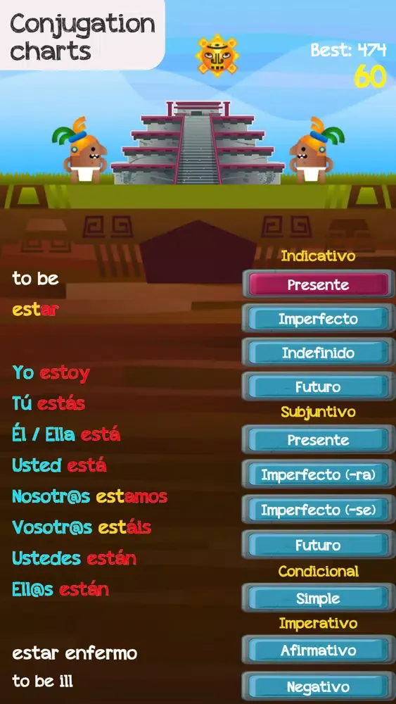 Capturas de tela do Verb Challenge Spanish