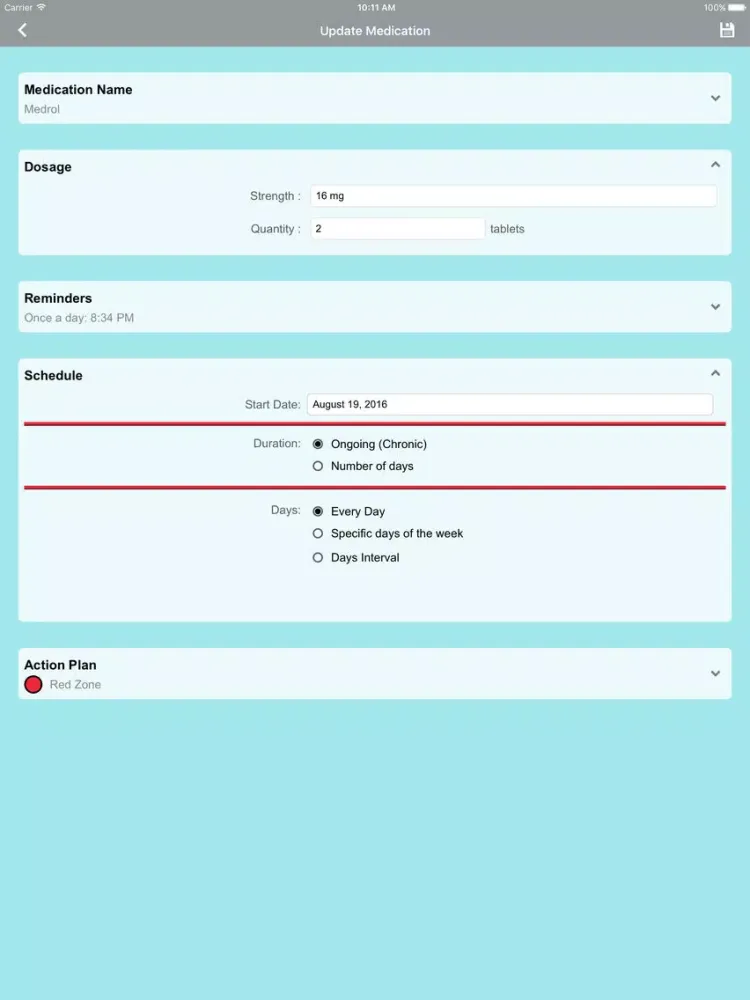 Ảnh chụp màn hình của My Asthma Pal iPad 