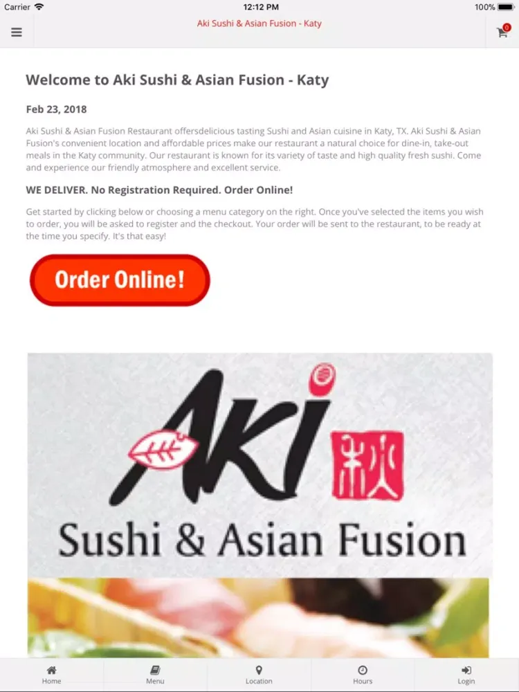 Aki Sushi & Asian Fusion Katy iPad 应用截图